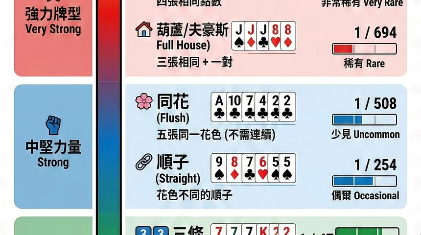 德州撲克玩法 — 新手起手牌選擇表與香港轉數快真錢實測圖